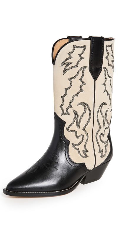 Isabel Marant Duerto Topstitched Suede And Leather Boots In Black