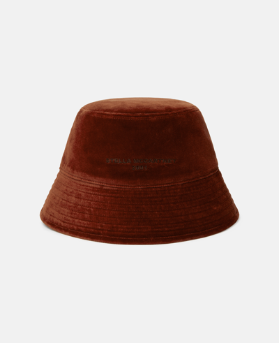 Stella Mccartney Logo Velvet Reversible Bucket Hat In Rust