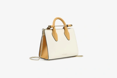 Strathberry Top Handle Leather Mini Tote Bag In White / Navy / Yellow