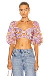 Zimmermann Violet Twist Front Bodice Top In Purple Multi Floral