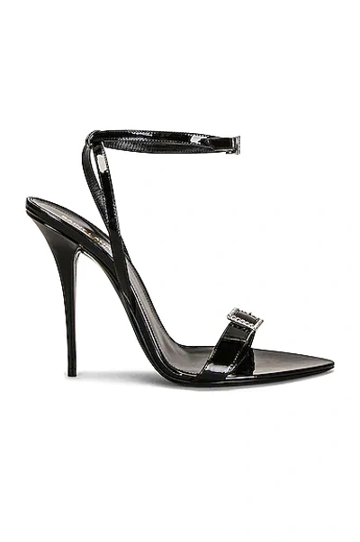 Saint Laurent Gippy Buckle-embellished Patent-leather Heeled Sandals In Black