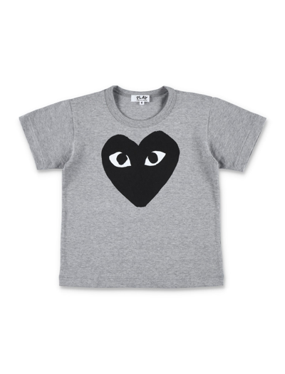 Comme Des Garçons Play Kids' Heart Print Cotton Jersey T-shirt In Grey