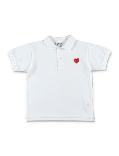 Comme Des Garçons Play Kids' Red Heart Patch Polo Shirt In White
