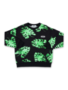 Msgm Leaf-print Cuban Shirt In Black/green