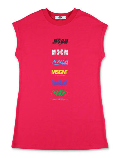 Msgm Teen Multiple-logo T-shirt Dress In Fuxia