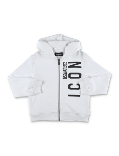 Dsquared2 Kids' Icon Zip-up Cotton Sweatshirt Hoodie In White
