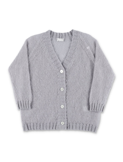 Il Gufo Kids' Mohair Blend Knit Cardigan In Grey