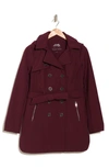 Sebby Water-resistant Hooded Double-breasted Trench Coat In Burgundy