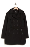 Sebby Water-resistant Hooded Double-breasted Trench Coat In Black