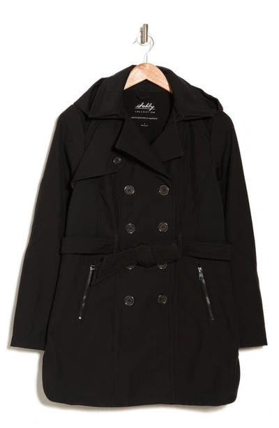 Sebby Water-resistant Hooded Double-breasted Trench Coat In Black