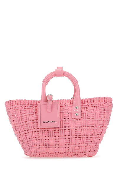 Balenciaga Bistro Xxs Woven Basket Top-handle Bag In Pink