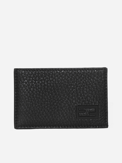 Fendi Leather Small Card Holder In Noir