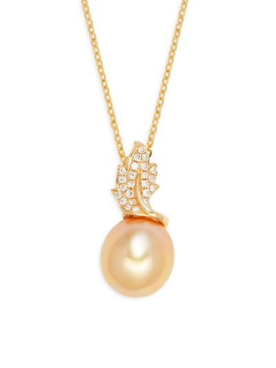 Tara Pearls Women's 14k Yellow Gold, 10-11mm Round South Sea Cultured Pearl & 0.13 Tcw Diamond Necklace/18"