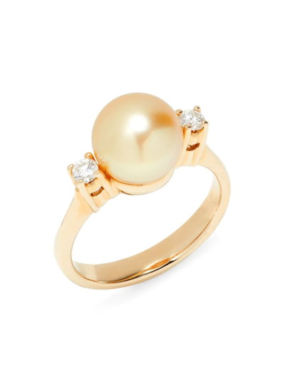 Tara Pearls Women's 14k Yellow Gold, 9mm-10mm South Sea Pearl & Diamond Ring