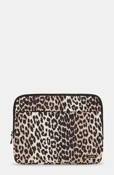 Ganni Leopard-print Recycled-polyester Laptop Case