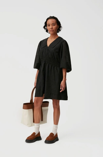 Ganni Black Crinkled Minidress