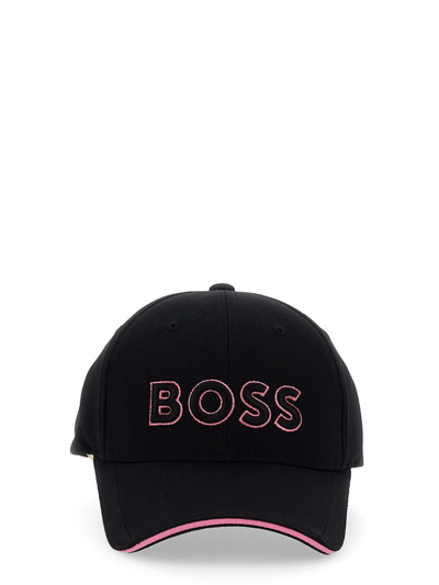 Hugo Boss Brand-embroidered Stretch-woven Cap In Black,pink