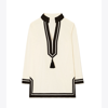 Tory Burch Whitetunic With Contrasting Details And Tassel In Cotton Woman In French Cream/black