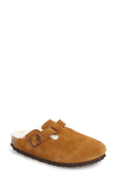 Birkenstock Womens Mink Boston Buckle-detail Suede And Shearling Sandals 3 In Nocolor