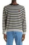 Kenzo Floral-embroidered Striped Jumper In Grey