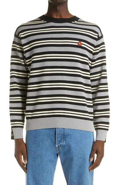 Kenzo Flower Patch Striped Light Sweater In Black