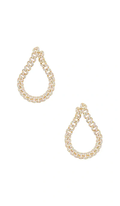 Adinas Jewels Pave Curb Chain Oval Drop Earrings In Gold