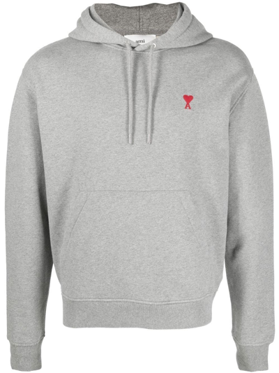 Ami Alexandre Mattiussi Ami De Caur-embroidered Cotton Hooded Sweatshirt In Grey