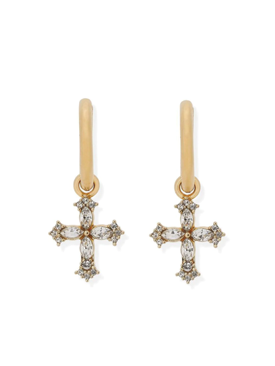 Dolce & Gabbana Crystal-embellished Cross-pendant Earrings In Gold