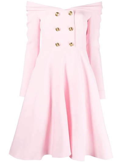 Giambattista Valli Off-shoulder Button-detail Dress In Pink