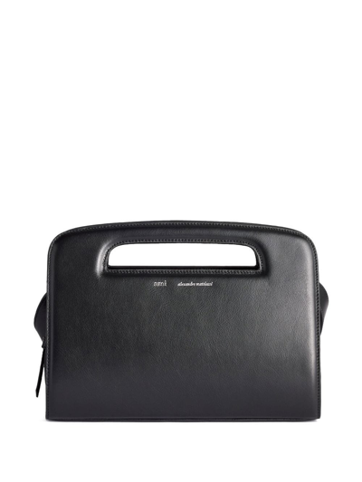 Ami Alexandre Mattiussi Logo-stamp Leather Shoulder Bag In Black