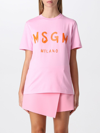 Msgm T-shirt With A Basic Line With Brushed Logo In Pink