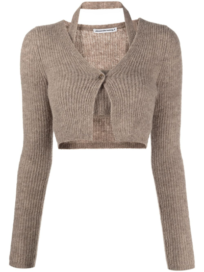 Alexander Wang Ribbed-knit Cropped Cardigan In Brown