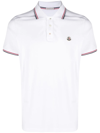Moncler Classic White Cotton Polo With Signature Tri-color Trim In Weiss