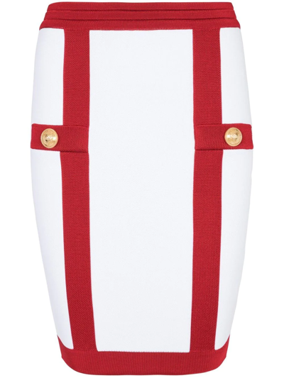Balmain Button-embellished Bodycon Skirt In White