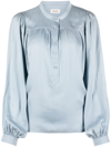 Zadig & Voltaire Tigy Gathered-effect Balloon-sleeve Satin Blouse In Blue