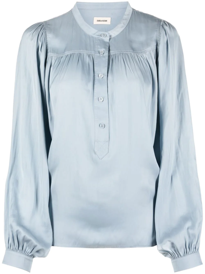 Zadig & Voltaire Tigy Gathered-effect Balloon-sleeve Satin Blouse In Nuage