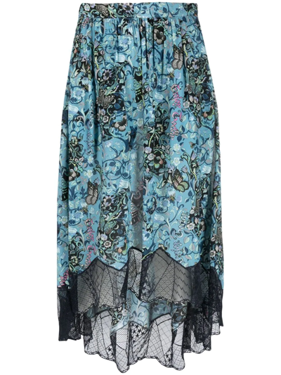 Zadig & Voltaire Graphic-print Lace-panel Skirt In Oxford