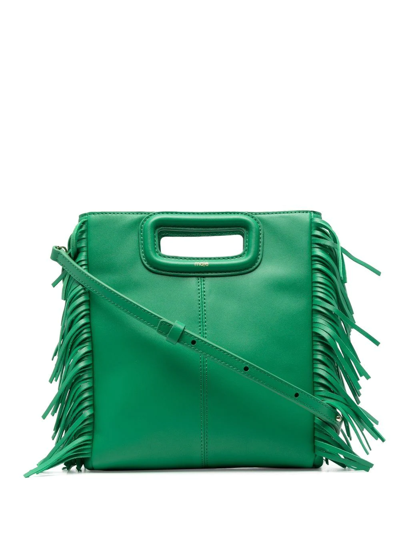 Maje M Fringed Leather Tote Bag In Green