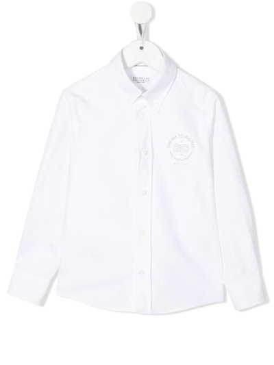 Brunello Cucinelli Chest-logo Long-sleeve Shirt In Weiss