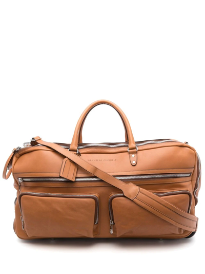 Brunello Cucinelli Multi-pocket Leather Holdall In Brown