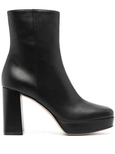 Gianvito Rossi 90mm Daisen Platform Leather Ankle Boots In Negro