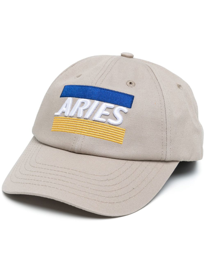 Aries Embroidered Logo Cap In Brown