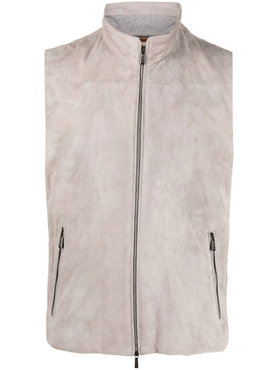 Moorer Zip-up Leather Gilet In Neutrals