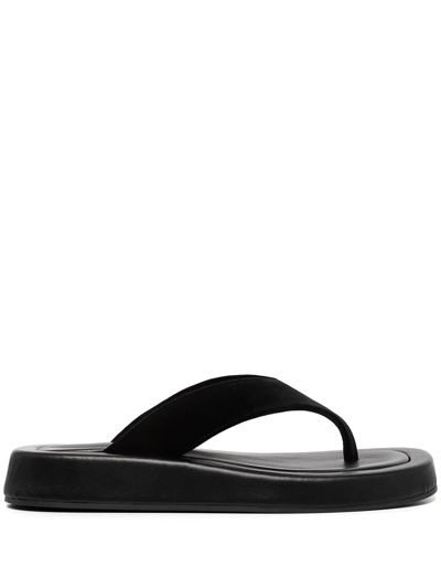 The Row Ginza Leather And Velvet Platform Flip Flops In Black