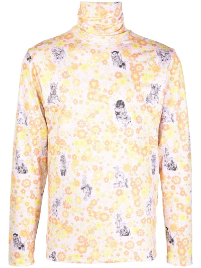 Liberal Youth Ministry Floral-print Jersey Roll-neck Top In Gelb