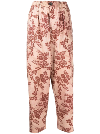 Pierre-louis Mascia Floral-print Straight Trousers In Brown