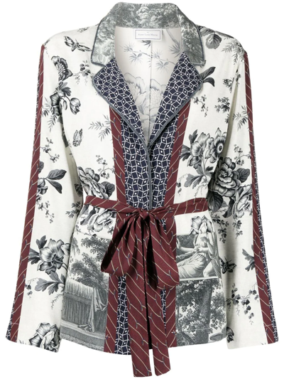 Pierre-louis Mascia Floral-print Tied-waistband Jacket In Neutrals