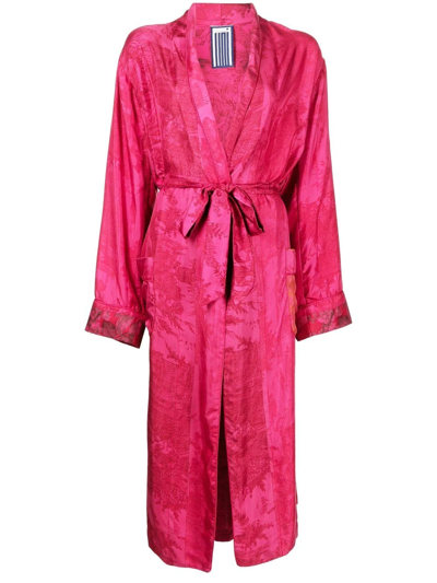 Pierre-louis Mascia Embroidered Belted Silk Coat In Pink