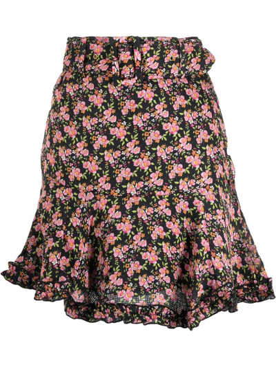 Bytimo Floral-print Belted Waist Skirt In Schwarz