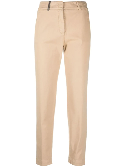 Peserico Straight-leg Cotton Trousers In Brown